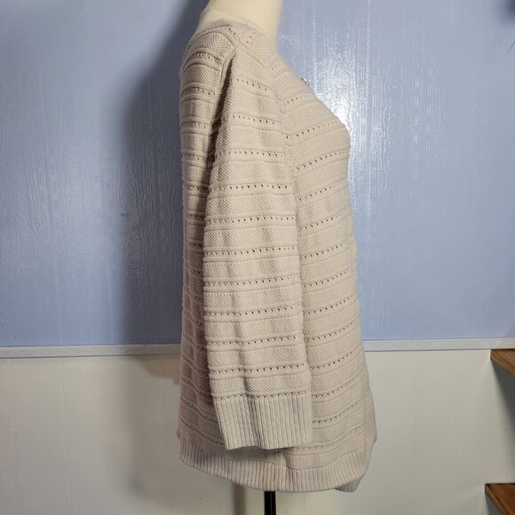 CJ Banks 1X Beige Crewneck Quarter Sleeve Clear Gem Button Up Knit Cardigan - Picture 7 of 12